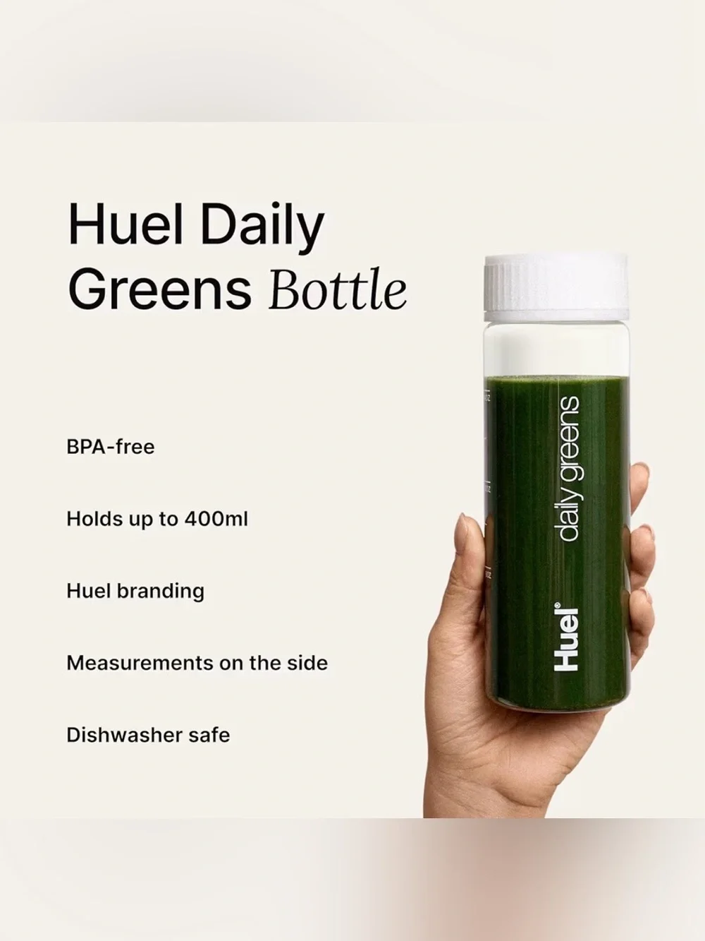 2 Huel Daily Greens Bottles BPA Free Clear with White Lid Dishwasher Safe 13.5oz